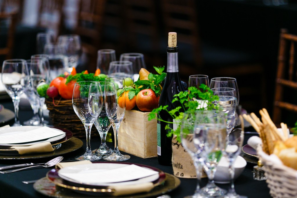 Reception centerpiece with fruits and vegetables